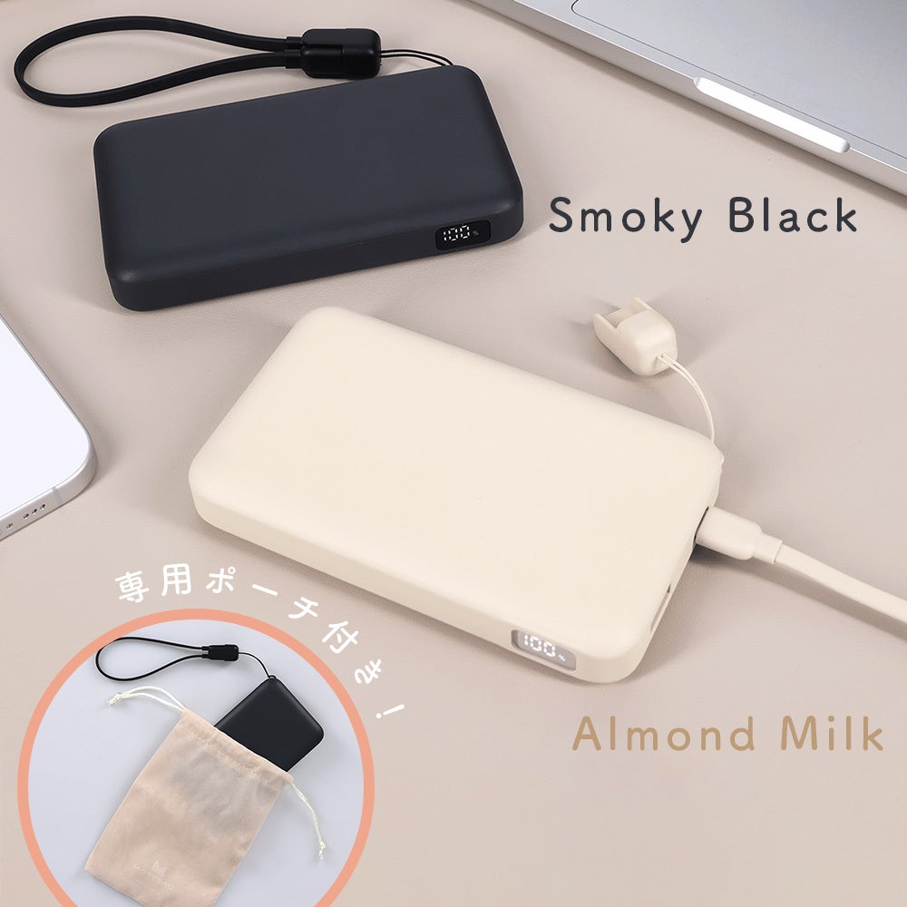 ストラップ兼用USB-Cケーブルとポーチが付く黒・白2色のMOTTERU MOT-MBSS10002