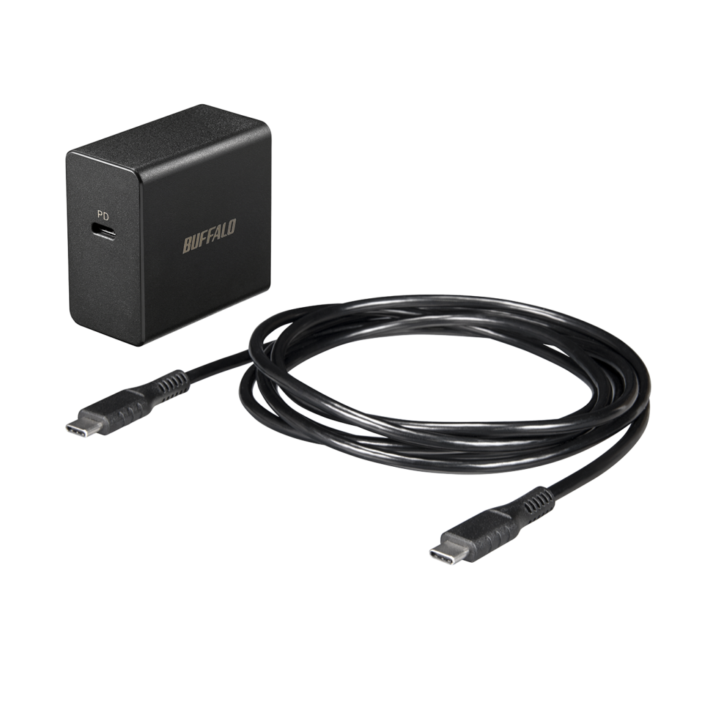 USB-C端子と2mケーブルが付属する黒いバッファロー BSACPD4500BK