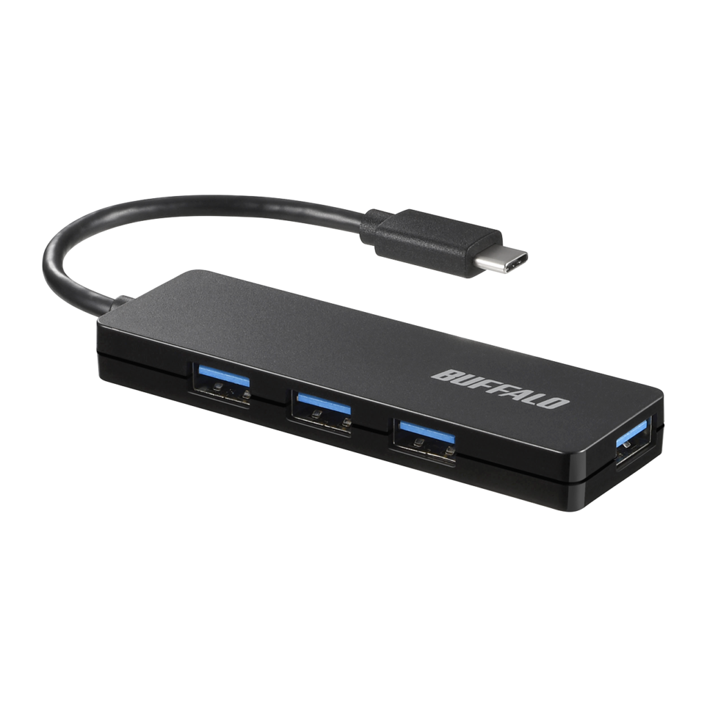 USB Type-A端子を4口備えた黒いバッファロー BSH4U120C1BK