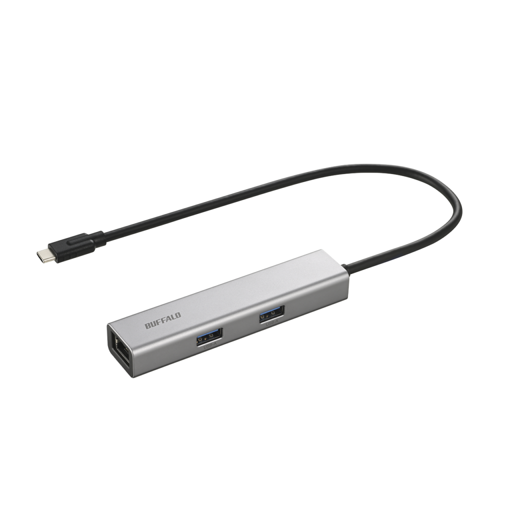 USB-A端子を3口備えたシルバーのバッファロー LUD-U3-CU301SV/N