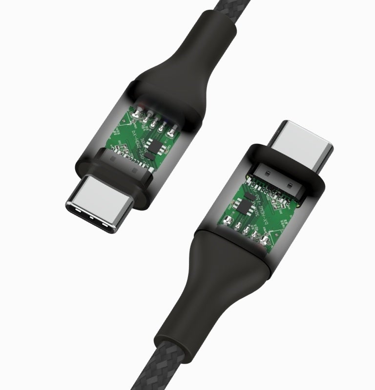 Belkin CAB015シリーズの両端にあるデュアルE-Markerを透視した公式構造画像