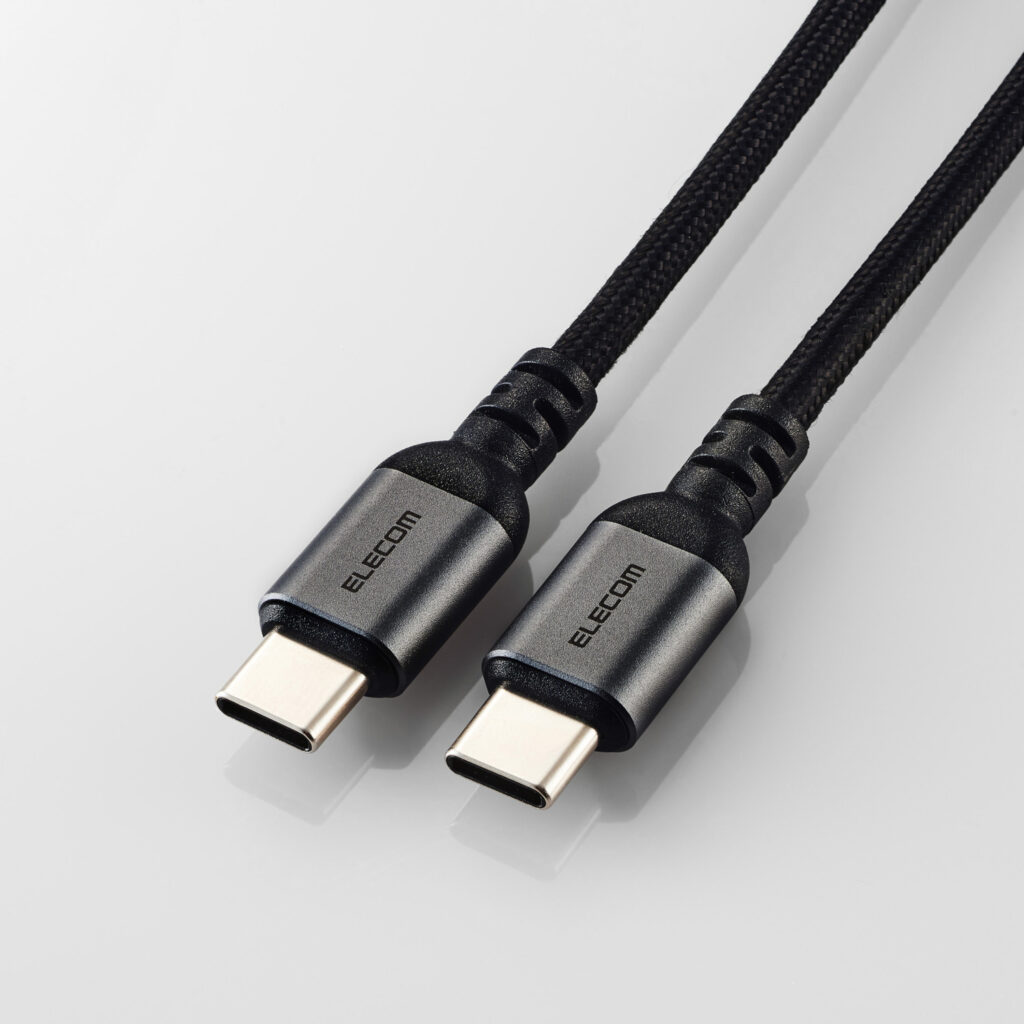 黒いナイロンメッシュのUSB Type-C端子を両端に備えたエレコム MPA-CCECAN10BK 1mケーブル