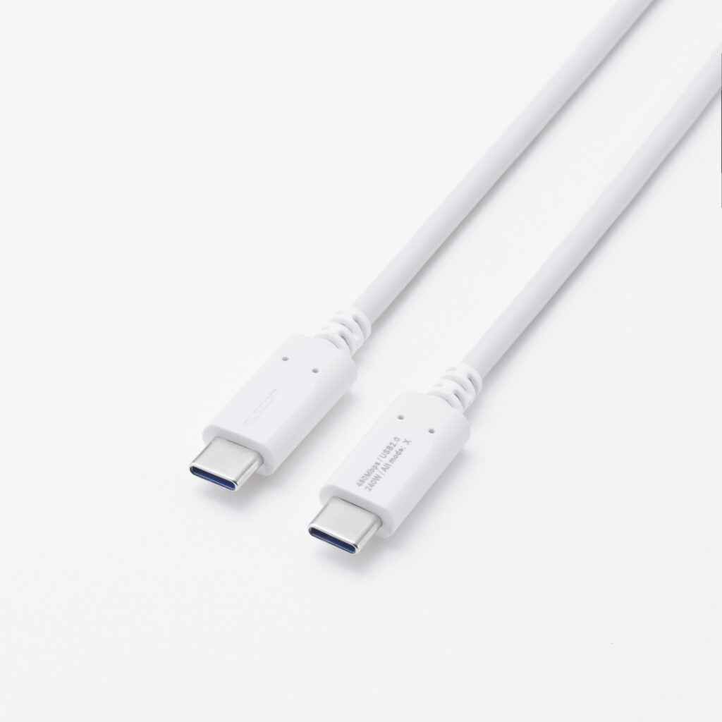 白いUSB Type-C端子を両端に備えたエレコム MPA-CCPE10WH 1mケーブル